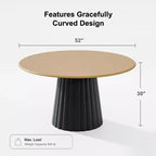 Table à manger ronde en bois de 52 po pour 4 à 6 personnes avec plateau à bord arqué et base conique texturée pour salon/salle à manger/café/bureau Naturel