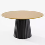 Table à manger ronde en bois de 52 po pour 4 à 6 personnes avec plateau à bord arqué et base conique texturée pour salon/salle à manger/café/bureau Naturel
