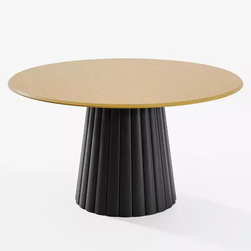 Table à manger ronde en bois de 52 po pour 4 à 6 personnes avec plateau à bord arqué et base conique texturée pour salon/salle à manger/café/bureau Naturel