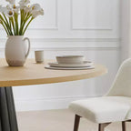Table à manger ronde en bois de 52 po pour 4 à 6 personnes avec plateau à bord arqué et base conique texturée pour salon/salle à manger/café/bureau Naturel