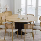 PexFix 60 Solid Wood Round Dining Table Kitchen Table for 6-8 with Tabletop & Concave Cylinder Legs for Living/Dining Room Coffee Office Natural