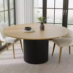 Table de salle à manger ronde en bois massif de 60" - Table de cuisine pour 6-8 personnes avec plateau et pieds cylindriques concaves pour salon/salle à manger/bureau - Naturel