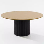 Table de salle à manger ronde en bois massif de 60" - Table de cuisine pour 6-8 personnes avec plateau et pieds cylindriques concaves pour salon/salle à manger/bureau - Naturel