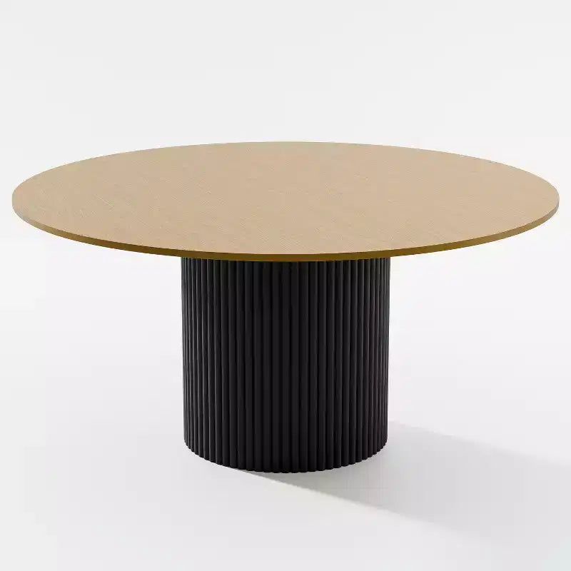 Table de salle à manger ronde en bois massif de 60" - Table de cuisine pour 6-8 personnes avec plateau et pieds cylindriques concaves pour salon/salle à manger/bureau - Naturel