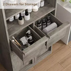 Meuble de salle de bain avec portes et tiroirs, meuble de rangement sur pied, meuble de rangement haut pour salle de bain, salon, cuisine, garde-manger