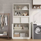 Meuble de salle de bain avec portes et tiroirs, meuble de rangement sur pied, meuble de rangement haut pour salle de bain, salon, cuisine, garde-manger