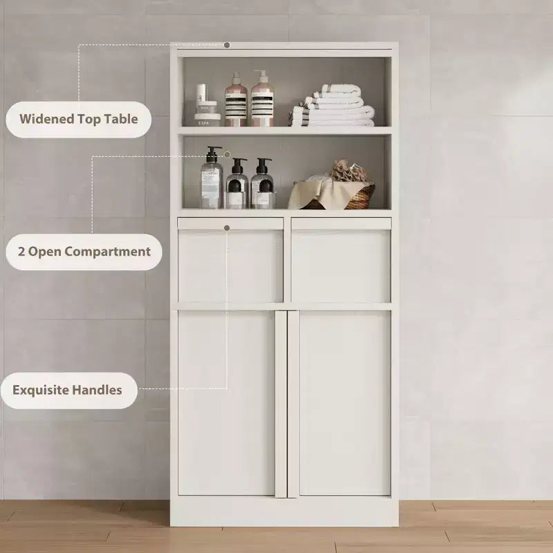 Meuble de salle de bain avec portes et tiroirs, meuble de rangement sur pied, meuble de rangement haut pour salle de bain, salon, cuisine, garde-manger