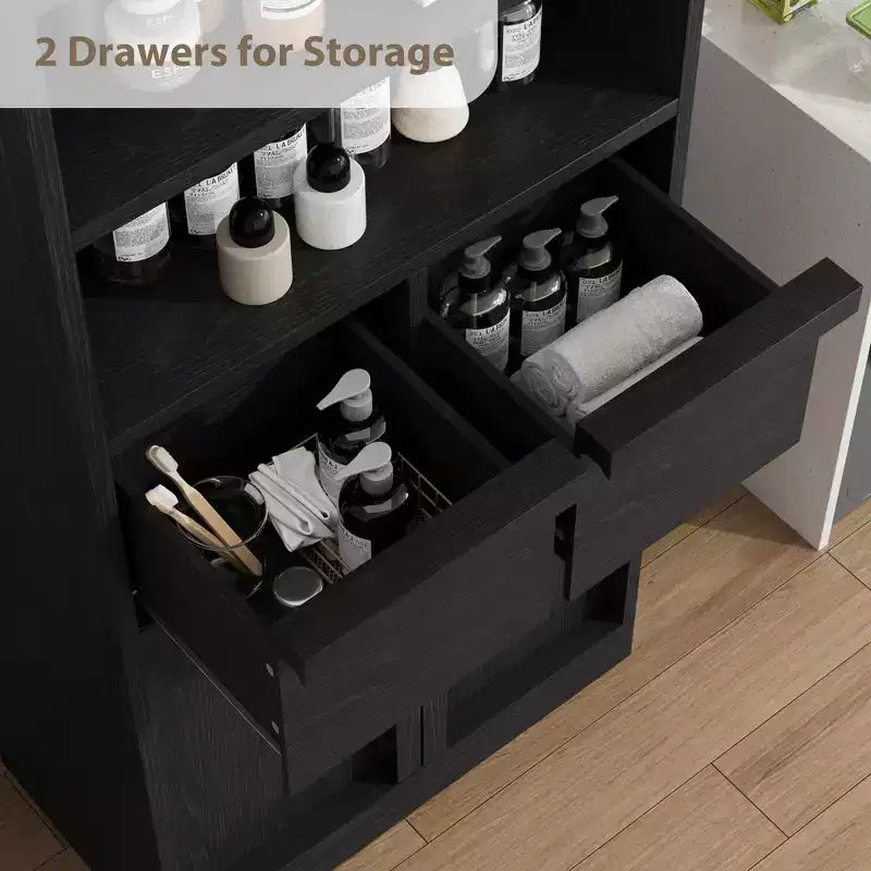 Meuble de salle de bain avec portes et tiroirs, meuble de rangement sur pied, meuble de rangement haut pour salle de bain, salon, cuisine, garde-manger