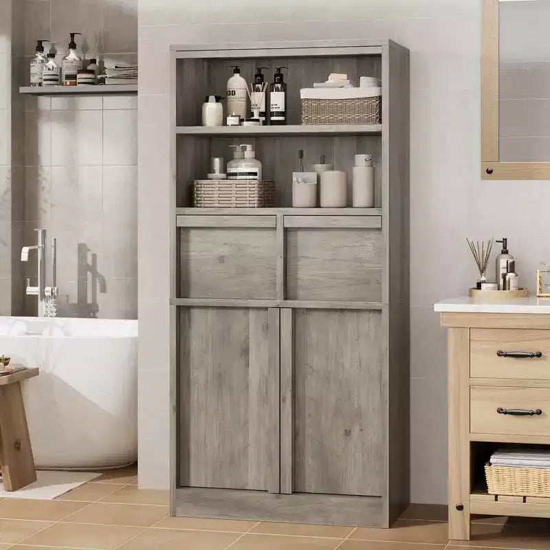 Meuble de salle de bain avec portes et tiroirs, meuble de rangement sur pied, meuble de rangement haut pour salle de bain, salon, cuisine, garde-manger