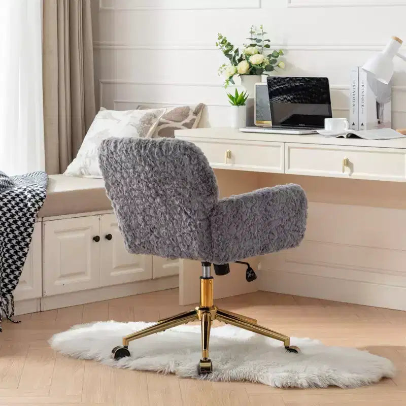 Chaise de Bureau en Velours, Chaise de Bureau avec Base en Métal Doré, Chaise Pivotante à Hauteur Réglable pour Bureau, Maison