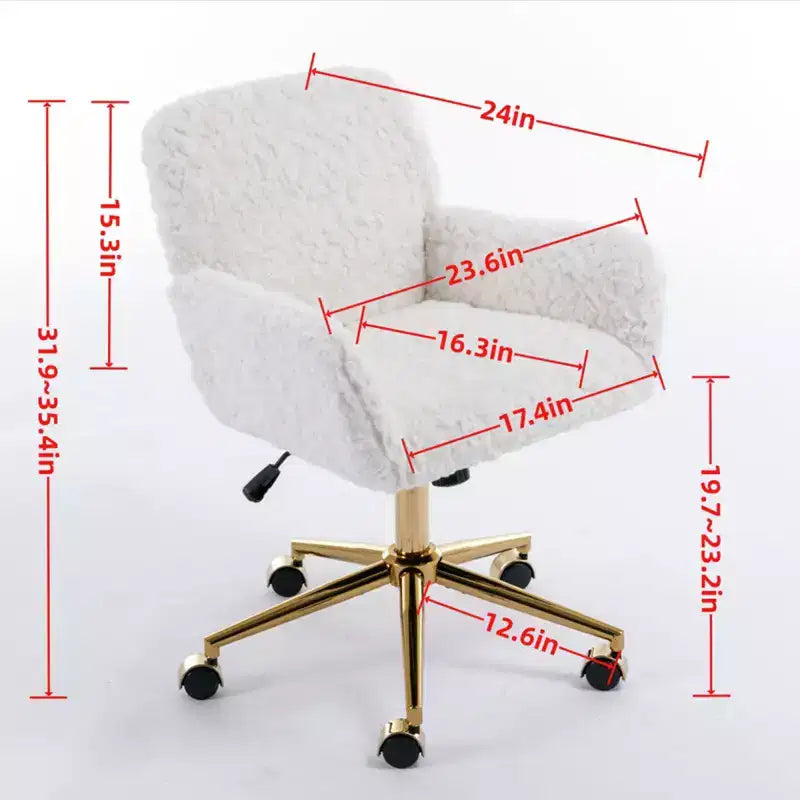 Chaise de Bureau en Velours, Chaise de Bureau avec Base en Métal Doré, Chaise Pivotante à Hauteur Réglable pour Bureau, Maison