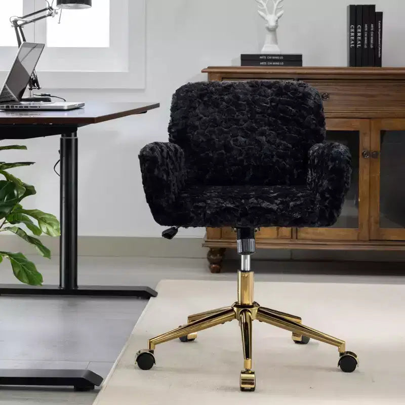 Chaise de Bureau en Velours, Chaise de Bureau avec Base en Métal Doré, Chaise Pivotante à Hauteur Réglable pour Bureau, Maison