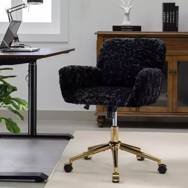 Chaise de Bureau en Velours, Chaise de Bureau avec Base en Métal Doré, Chaise Pivotante à Hauteur Réglable pour Bureau, Maison