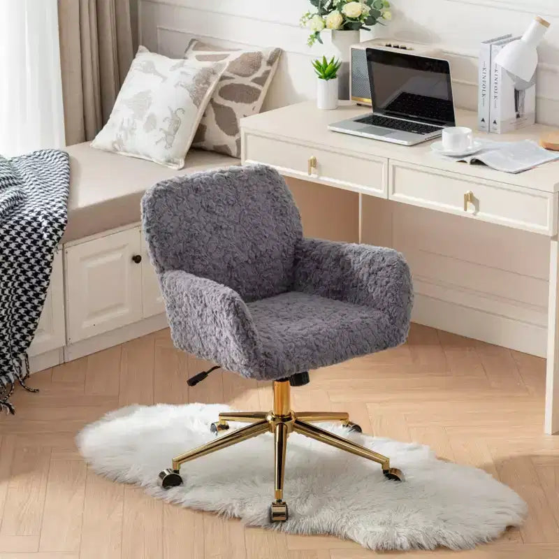 Chaise de Bureau en Velours, Chaise de Bureau avec Base en Métal Doré, Chaise Pivotante à Hauteur Réglable pour Bureau, Maison