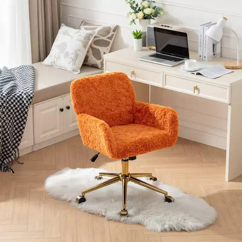 Chaise de Bureau en Velours, Chaise de Bureau avec Base en Métal Doré, Chaise Pivotante à Hauteur Réglable pour Bureau, Maison