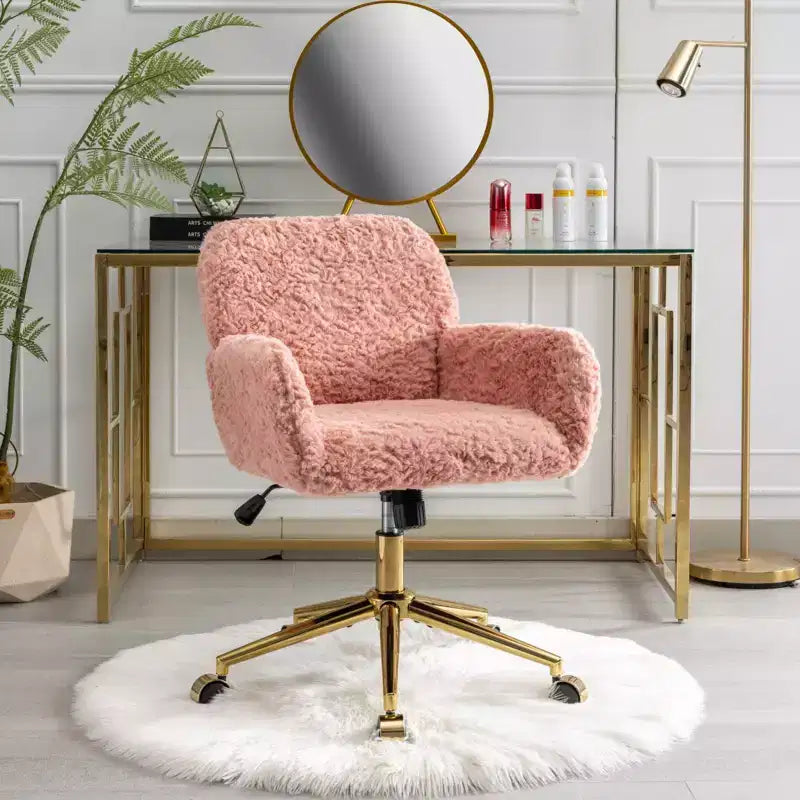 Chaise de Bureau en Velours, Chaise de Bureau avec Base en Métal Doré, Chaise Pivotante à Hauteur Réglable pour Bureau, Maison
