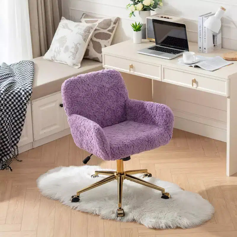 Chaise de Bureau en Velours, Chaise de Bureau avec Base en Métal Doré, Chaise Pivotante à Hauteur Réglable pour Bureau, Maison