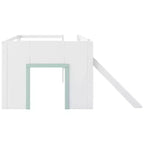 Lit mezzanine bas pleine grandeur avec toboggan, Cadre de lit mezzanine en bois pour enfants avec trois tiroirs de rangement, Blanc