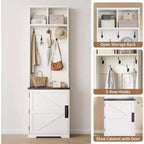 Porte-manteau étroit de style rustique avec rangement à chaussures, petit meuble d'entrée avec banc de 60 cm, 5 crochets, 2 casiers et 1 armoire avec porte coulissante pour entrée, salon