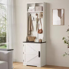 Porte-manteau étroit de style rustique avec rangement à chaussures, petit meuble d'entrée avec banc de 60 cm, 5 crochets, 2 casiers et 1 armoire avec porte coulissante pour entrée, salon