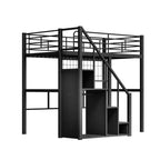 Lit mezzanine double avec escalier pour enfants, Lits superposés en métal avec petite armoire, Cadre de lit haut avec maille décorative