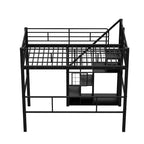 Lit mezzanine double avec escalier pour enfants, Lits superposés en métal avec petite armoire, Cadre de lit haut avec maille décorative