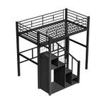 Lit mezzanine double avec escalier pour enfants, Lits superposés en métal avec petite armoire, Cadre de lit haut avec maille décorative