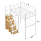 Lit mezzanine double avec escalier pour enfants, Lits superposés en métal avec petite armoire, Cadre de lit haut avec maille décorative
