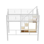 Lit mezzanine double avec escalier pour enfants, Lits superposés en métal avec petite armoire, Cadre de lit haut avec maille décorative