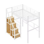 Lit mezzanine double avec escalier pour enfants, Lits superposés en métal avec petite armoire, Cadre de lit haut avec maille décorative