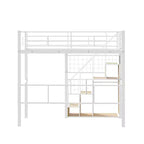 Lit mezzanine double avec escalier pour enfants, Lits superposés en métal avec petite armoire, Cadre de lit haut avec maille décorative