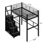 Lit mezzanine double avec escalier pour enfants, Lits superposés en métal avec petite armoire, Cadre de lit haut avec maille décorative
