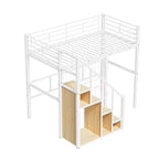Lit mezzanine double avec escalier pour enfants, Lits superposés en métal avec petite armoire, Cadre de lit haut avec maille décorative
