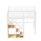 Lit mezzanine double avec escalier pour enfants, Lits superposés en métal avec petite armoire, Cadre de lit haut avec maille décorative