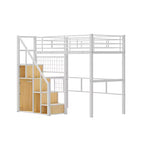 Lit mezzanine double avec escalier pour enfants, Lits superposés en métal avec petite armoire, Cadre de lit haut avec maille décorative