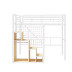 Lit mezzanine double avec escalier pour enfants, Lits superposés en métal avec petite armoire, Cadre de lit haut avec maille décorative