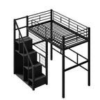 Lit mezzanine double avec escalier pour enfants, Lits superposés en métal avec petite armoire, Cadre de lit haut avec maille décorative