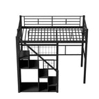 Lit mezzanine double avec escalier pour enfants, Lits superposés en métal avec petite armoire, Cadre de lit haut avec maille décorative