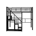 Lit mezzanine double avec escalier pour enfants, Lits superposés en métal avec petite armoire, Cadre de lit haut avec maille décorative