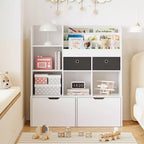 Meuble de rangement pour jouets 47.8 Bibliothèque enfant avec tiroirs, étagère moderne en bois avec casiers et meuble de rangement au sol, coffre à jouets