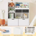 Meuble de rangement pour jouets 47.8 Bibliothèque enfant avec tiroirs, étagère moderne en bois avec casiers et meuble de rangement au sol, coffre à jouets
