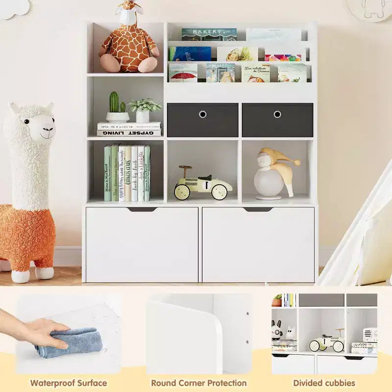 Meuble de rangement pour jouets 47.8 Bibliothèque enfant avec tiroirs, étagère moderne en bois avec casiers et meuble de rangement au sol, coffre à jouets