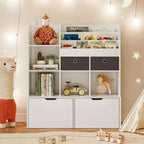 Meuble de rangement pour jouets 47.8 Bibliothèque enfant avec tiroirs, étagère moderne en bois avec casiers et meuble de rangement au sol, coffre à jouets