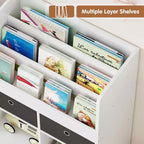Meuble de rangement pour jouets 47.8 Bibliothèque enfant avec tiroirs, étagère moderne en bois avec casiers et meuble de rangement au sol, coffre à jouets