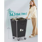 Panier à Linge sur Roues, Sac Amovible, Cadre en Acier, 130 L (34,3 Gallons)