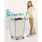Panier à Linge sur Roues, Sac Amovible, Cadre en Acier, 130 L (34,3 Gallons)