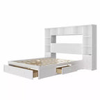 Lit plate-forme Polly Queen Size en pin avec tables de chevet et étagère de rangement