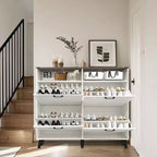 Meuble à chaussures, organisateur de chaussures de style ferme avec 4 tiroirs basculants et rangement ouvert, étagère à chaussures étroite et autonome pour entrée, couloir