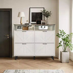 Meuble à chaussures, organisateur de chaussures de style ferme avec 4 tiroirs basculants et rangement ouvert, étagère à chaussures étroite et autonome pour entrée, couloir
