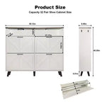 Meuble à chaussures, organisateur de chaussures de style ferme avec 4 tiroirs basculants et rangement ouvert, étagère à chaussures étroite et autonome pour entrée, couloir